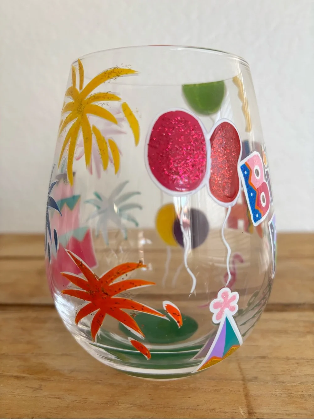 Lolita Birthday Bash Stemless Wine Glass Hand-Painted Artisan 20 oz Large Cup
